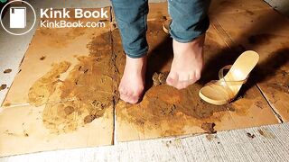 Very mad at the dog in pantyhose