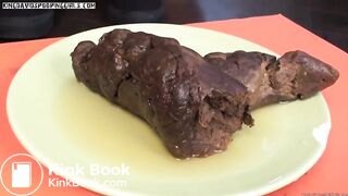 Girl shitting a huge thick turd