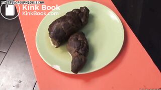 Girl shitting a huge thick turd