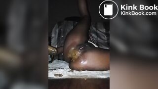 Black girl anal dildo with shit