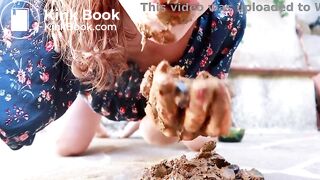 Scat fisting girl pooping big and smears shit on h