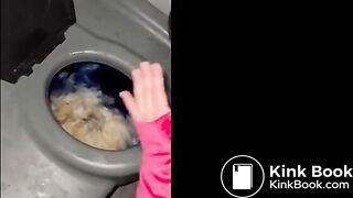 Whore licking public toilet