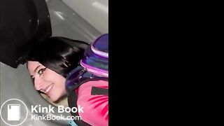 Whore licking public toilet