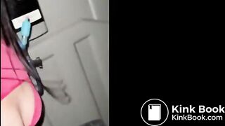 Whore licking public toilet