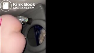 Whore licking public toilet