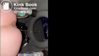 Whore licking public toilet