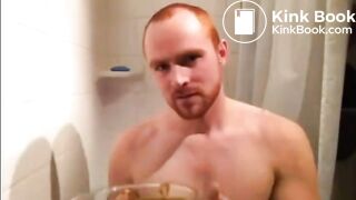 ginger guy takes a shit bath