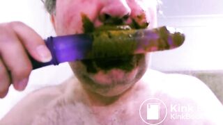 cleaning shit from the dildo