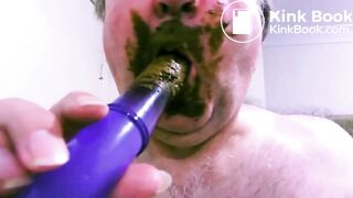 cleaning shit from the dildo