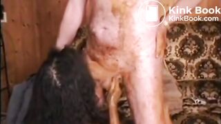 Shit Slut Sucks Shitty Cock in MFF Scat Threesome