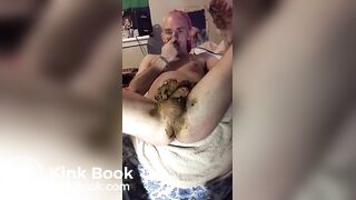 blond white guy takes a shit