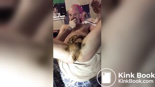 blond white guy takes a shit