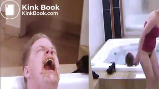 Sadistic girl shits into toilet slave's mouth pool