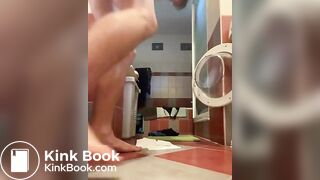 Teen boy shits on the bathroom floor