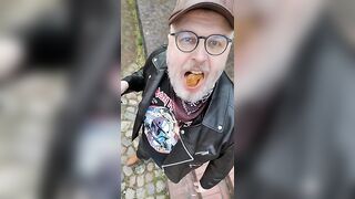 Public shit eating in full leather