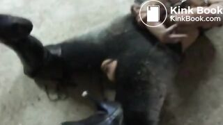 tied extreme slave rolling in her own shit