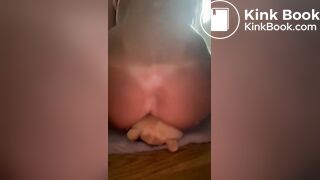 Tiny young slave riding her stuffed animal for Dad