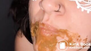 Portapotty shit on lips of worthless human toilet