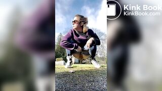 Girls pooping outdoor