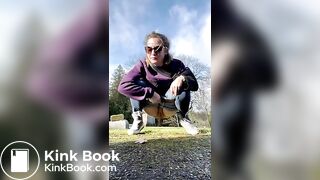 Girls pooping outdoor