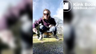 Girls pooping outdoor
