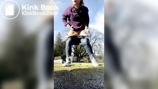 Girls pooping outdoor