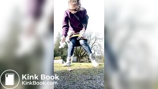 Girls pooping outdoor