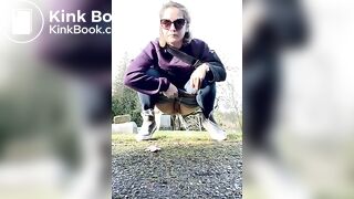 Girls pooping outdoor