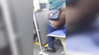 Filthy Fat Ass Black Slut pisses on bus seat