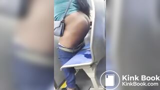 Filthy Fat Ass Black Slut pisses on bus seat
