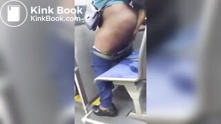Filthy Fat Ass Black Slut pisses on bus seat