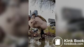 Girls pooping outdoor