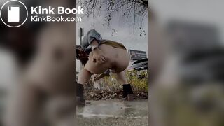 Girls pooping outdoor