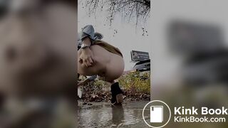 Girls pooping outdoor
