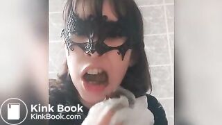 Retard bitch eating shit from man's asshole