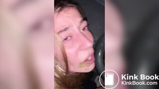 Nasty drunk whore in public toilet