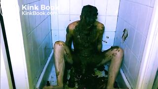 mature guy gets naked & covers himself in shit
