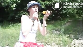 Cute teen shitting outdoor
