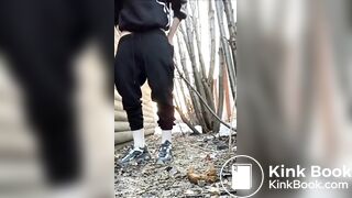 Girls pooping outdoor