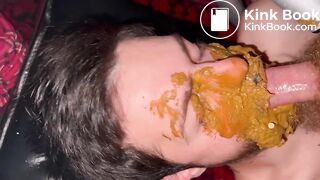 Nice cumshot in scat filled mouth!