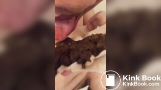 guy licking his handful of shit