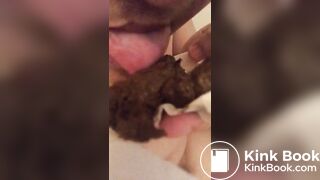 guy licking his handful of shit