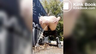 Girls pooping outdoor