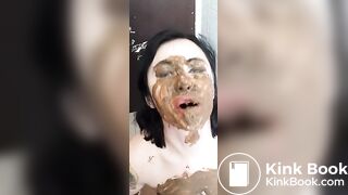 Scat Milf  smeared  sucking shit dildo