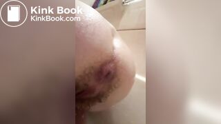 teen self piss enema in bath with hairbrush anal