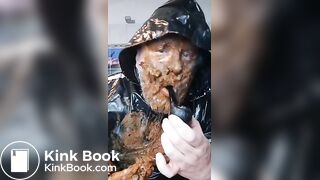 Smoking a pipe with a shit covered face