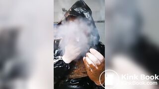 Smoking a pipe with a shit covered face