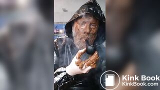 Smoking a pipe with a shit covered face
