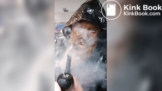 Smoking a pipe with a shit covered face