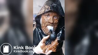 Smoking a pipe with a shit covered face
